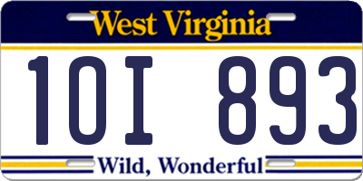 WV license plate 1OI893