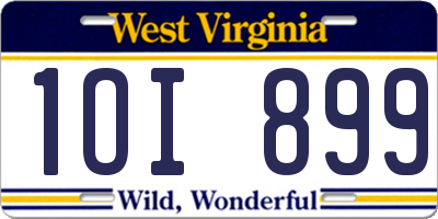 WV license plate 1OI899