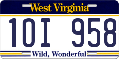 WV license plate 1OI958