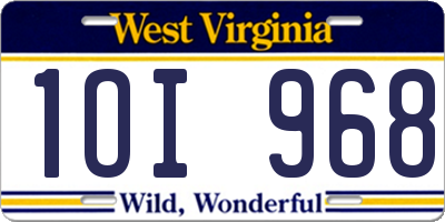 WV license plate 1OI968