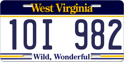 WV license plate 1OI982