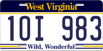 WV license plate 1OI983