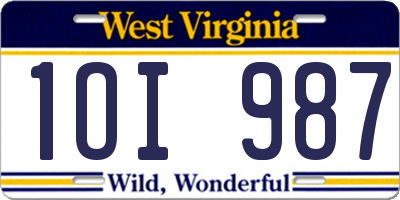 WV license plate 1OI987