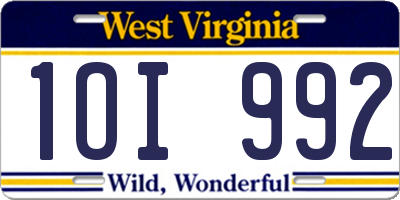 WV license plate 1OI992