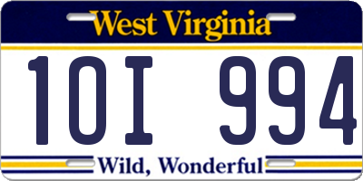 WV license plate 1OI994