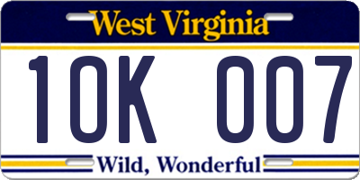 WV license plate 1OK007