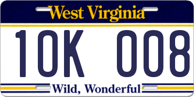 WV license plate 1OK008