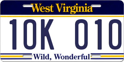 WV license plate 1OK010
