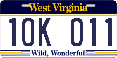 WV license plate 1OK011