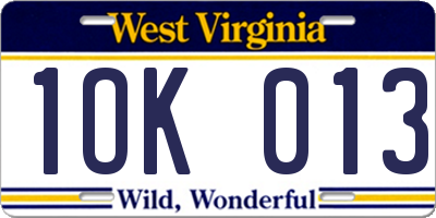 WV license plate 1OK013