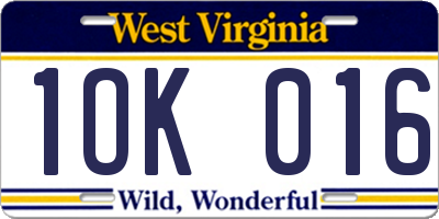 WV license plate 1OK016
