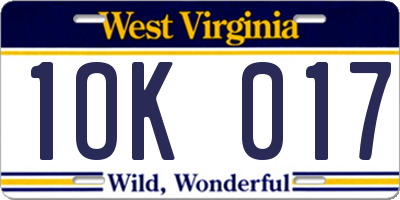WV license plate 1OK017