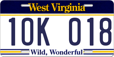WV license plate 1OK018