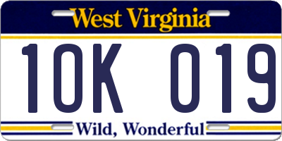 WV license plate 1OK019