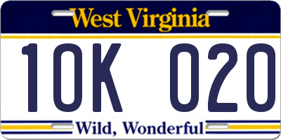 WV license plate 1OK020