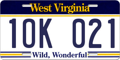 WV license plate 1OK021
