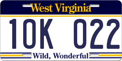 WV license plate 1OK022