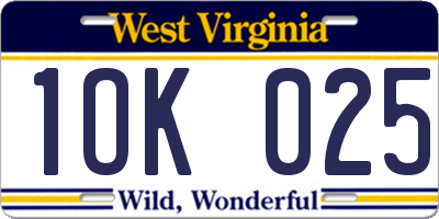 WV license plate 1OK025