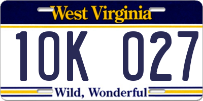 WV license plate 1OK027