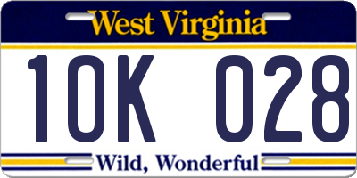 WV license plate 1OK028