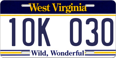WV license plate 1OK030