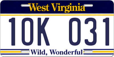 WV license plate 1OK031