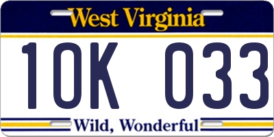 WV license plate 1OK033