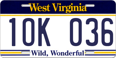 WV license plate 1OK036