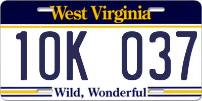 WV license plate 1OK037