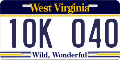 WV license plate 1OK040