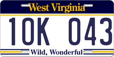 WV license plate 1OK043