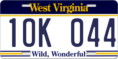 WV license plate 1OK044