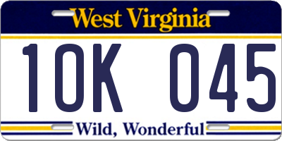 WV license plate 1OK045