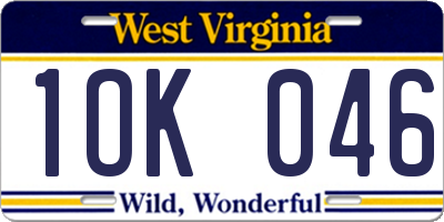 WV license plate 1OK046