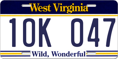 WV license plate 1OK047