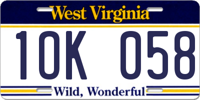 WV license plate 1OK058