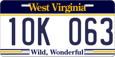 WV license plate 1OK063