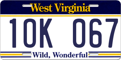 WV license plate 1OK067