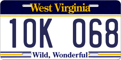 WV license plate 1OK068