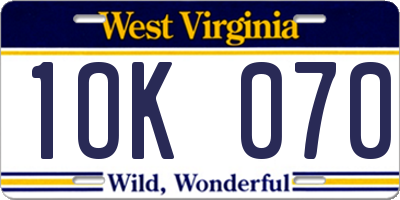 WV license plate 1OK070