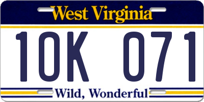 WV license plate 1OK071