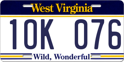WV license plate 1OK076