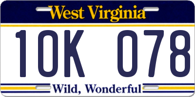 WV license plate 1OK078