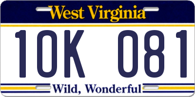 WV license plate 1OK081
