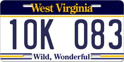 WV license plate 1OK083