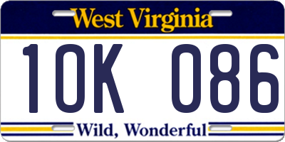 WV license plate 1OK086
