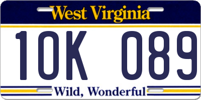 WV license plate 1OK089