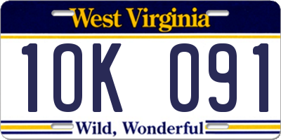 WV license plate 1OK091