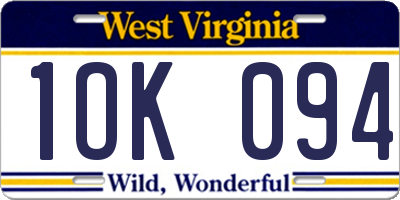 WV license plate 1OK094