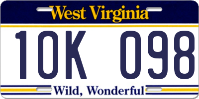 WV license plate 1OK098